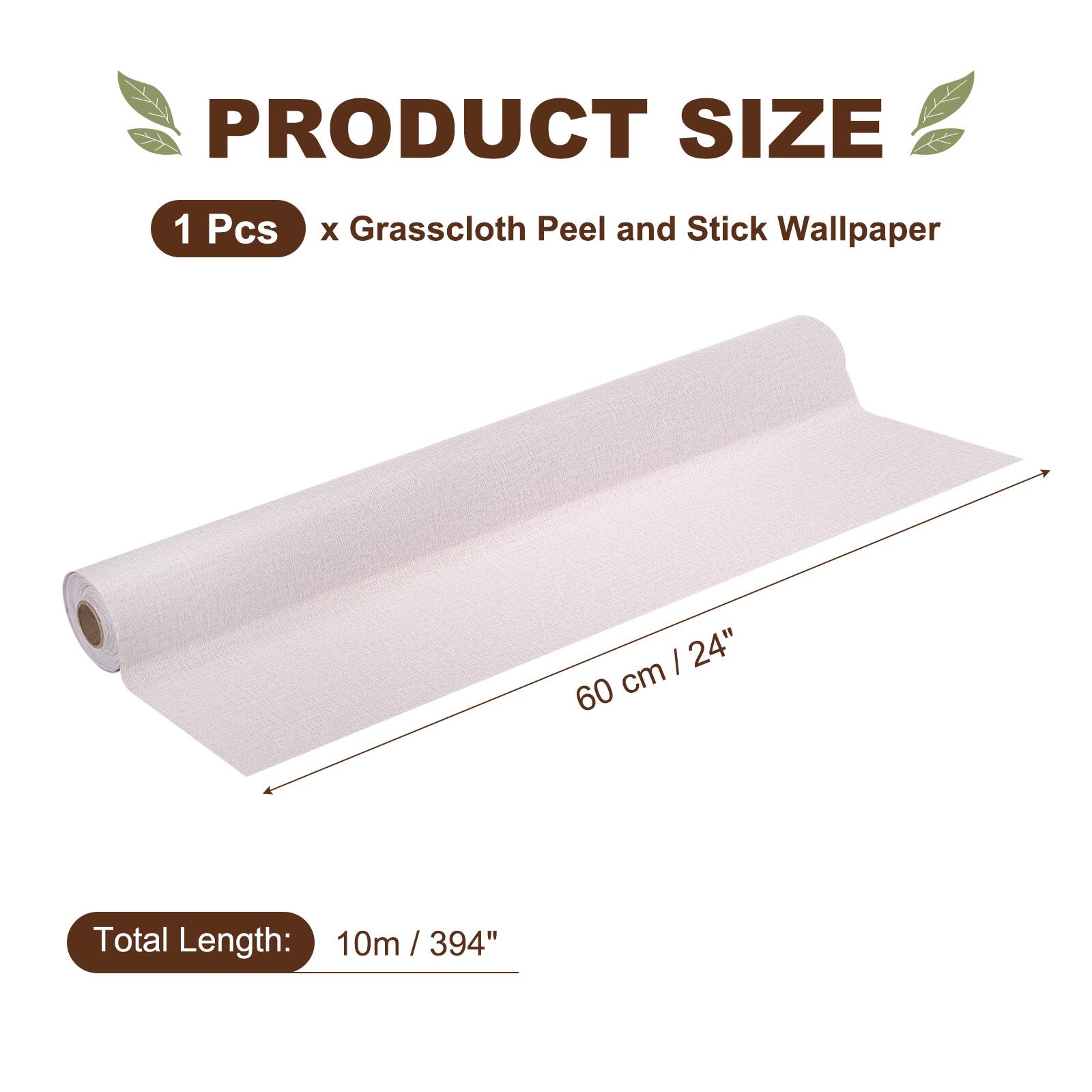 PRODUCT SIZE

1 Pcs x Grasscloth Peel and Stick Wallpaper

60 cm / 24"

Total Length: 10m / 394"