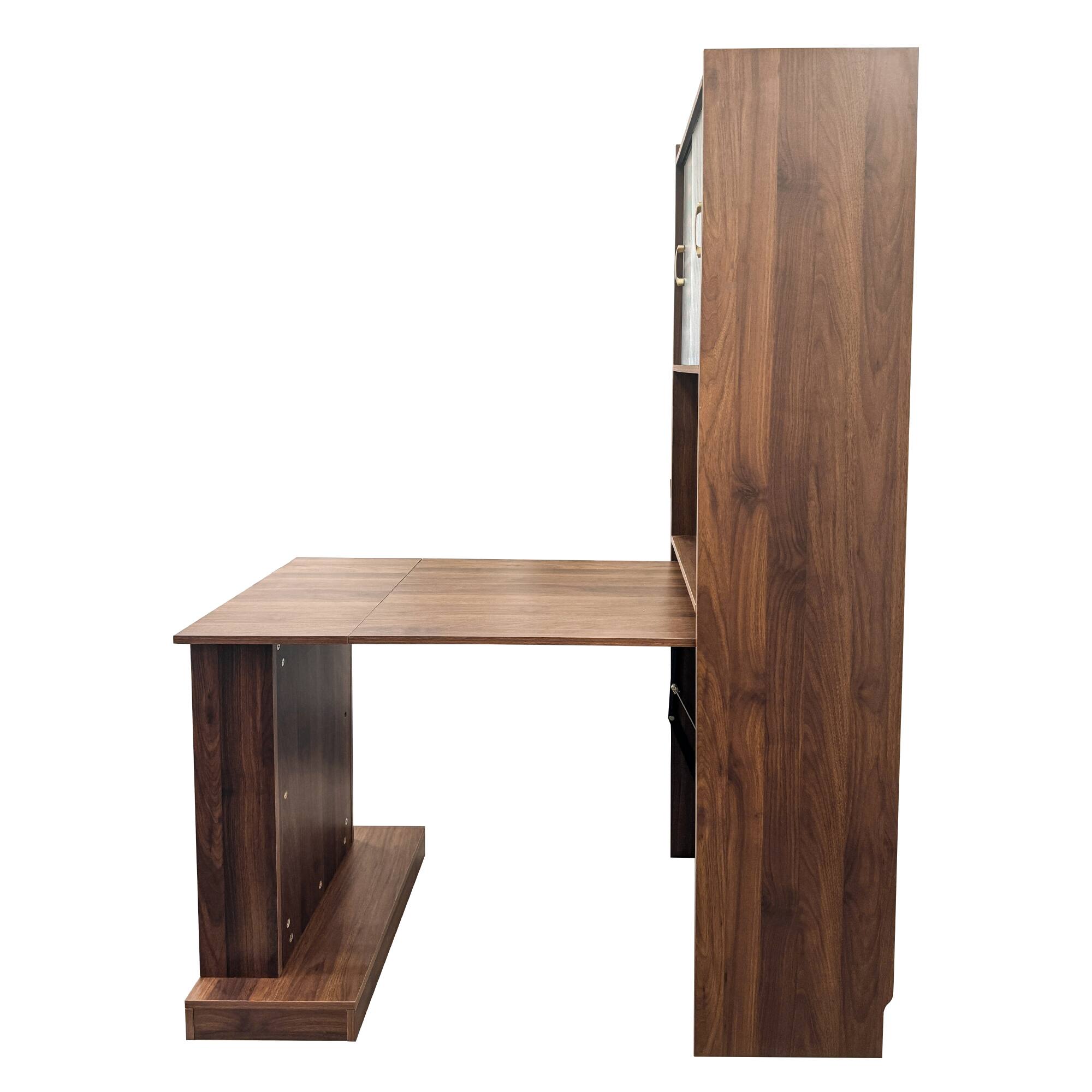 Alt View 8. Tiramisubest - Folding Desk with Storage,Space-Saving Foldable Computer Desk for Small Spaces,Writing Study Table for Home Office - Walnut.