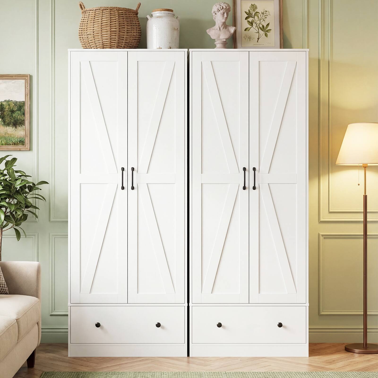 Alt View 1. Costway - Costway 72" Tall Kitchen Pantry Cabinet, Farmhouse Wooden Cupboard with 2 Doors, Drawer - White.