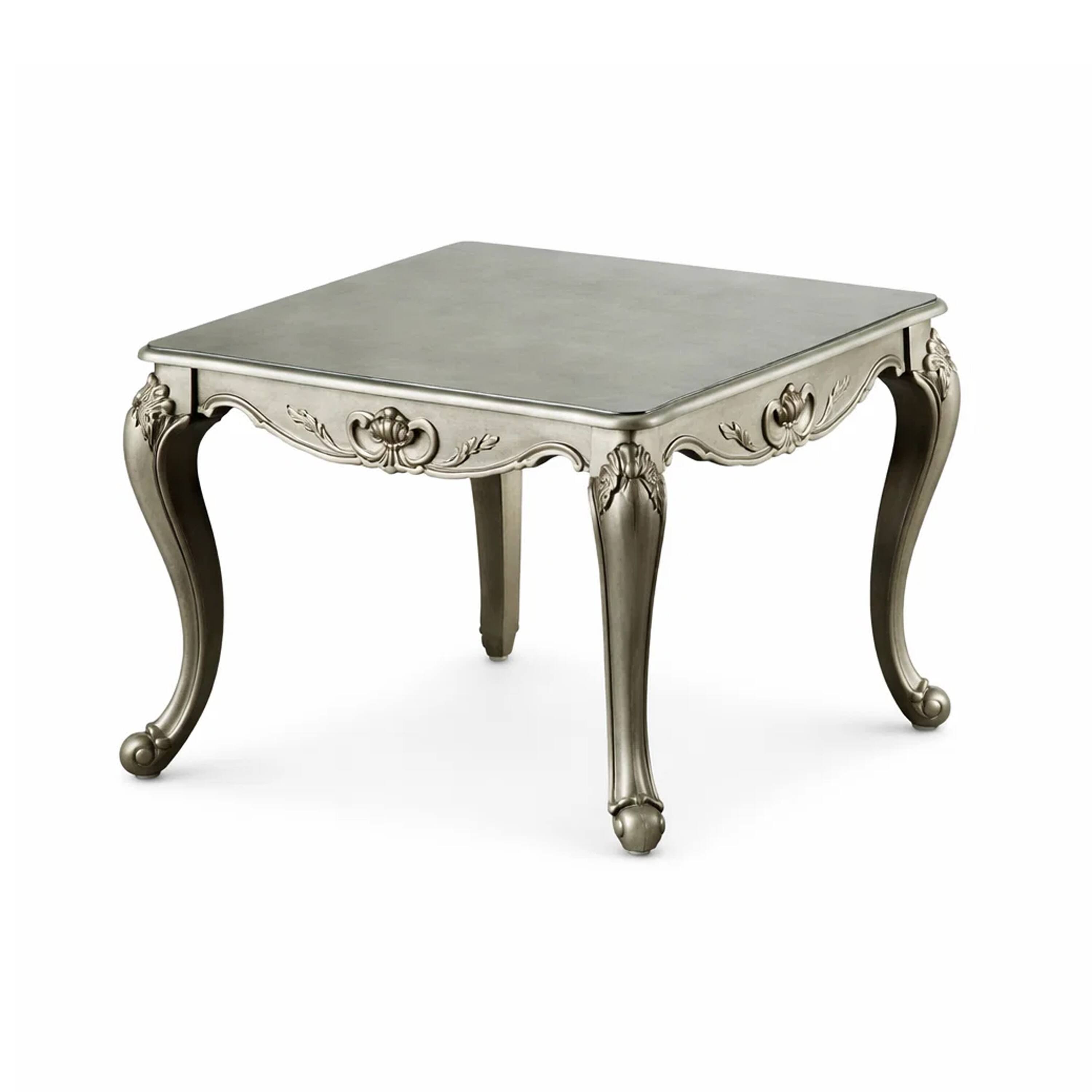 Alt View 2. Manhattan Lane - Miz Side End Table, 28 Inch, Carved Cabriole Legs - Champagne Silver, Gold.