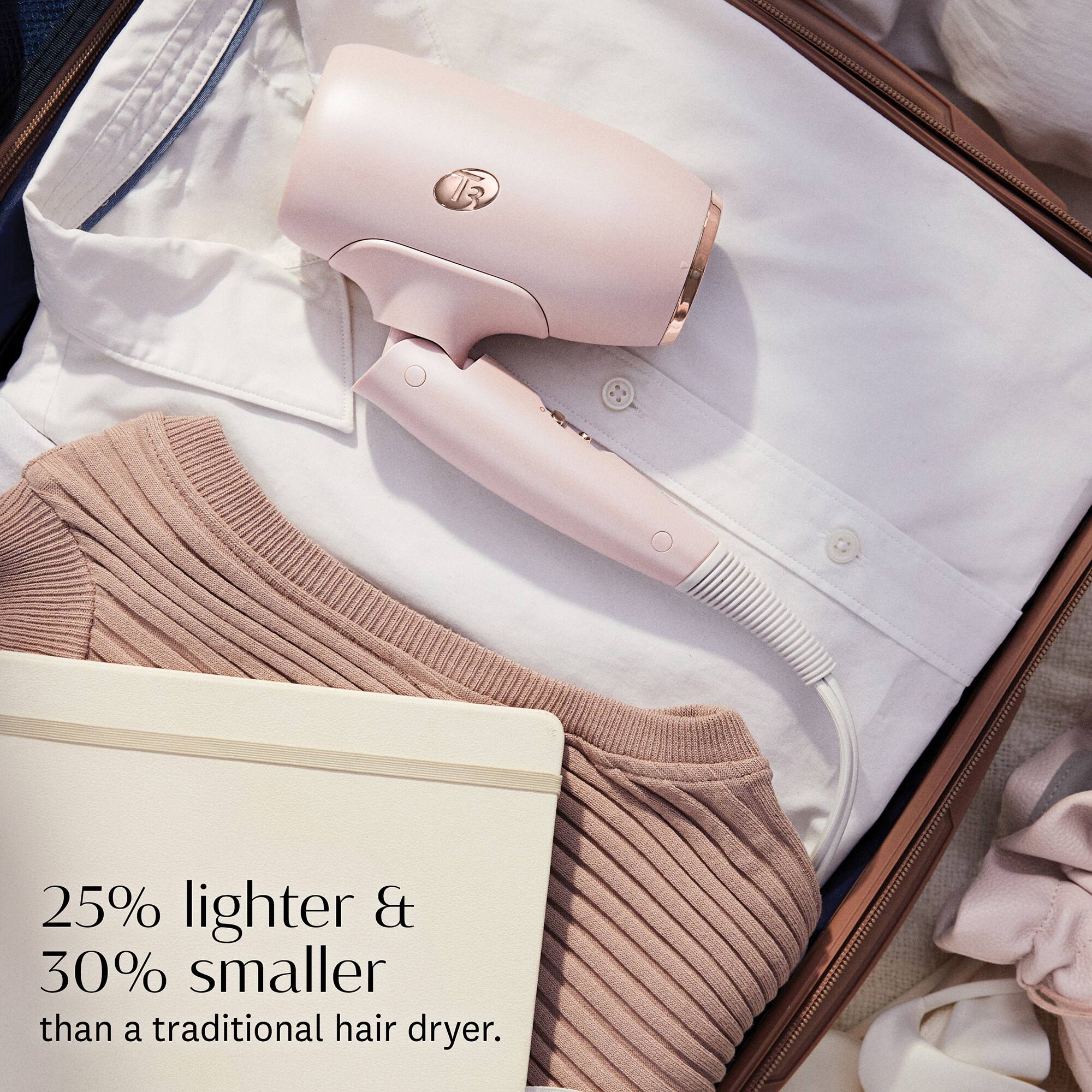 25% lighter & 30% smaller than a traditional hair dryer.