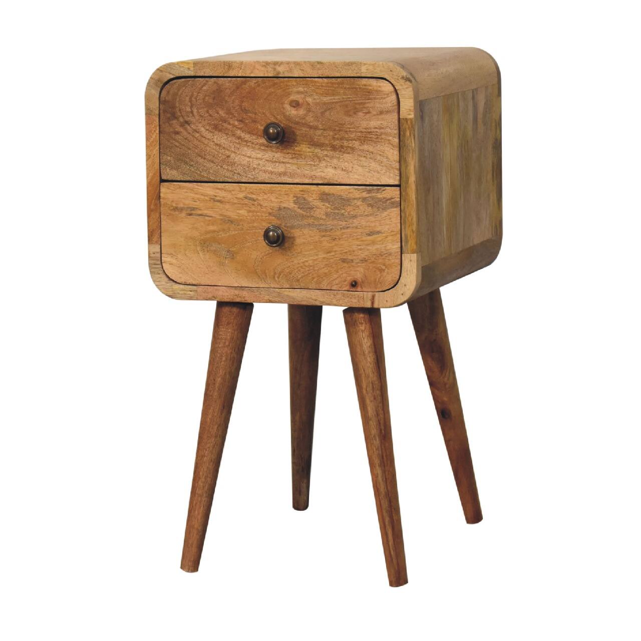 Left. Artisan Furniture - Artisan Furniture Solid Wood Mini Oak-ish Curved Nightstand, 2 Drawers, Nordic Legs, Light Brown - Oak.