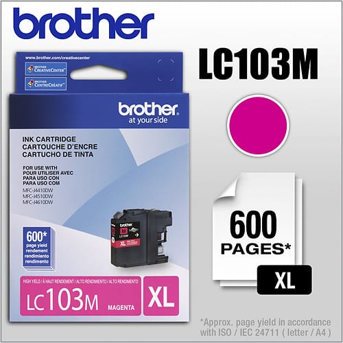 Brother - LC103M XL High-Yield Ink Cartridge - Magenta - Larger Front