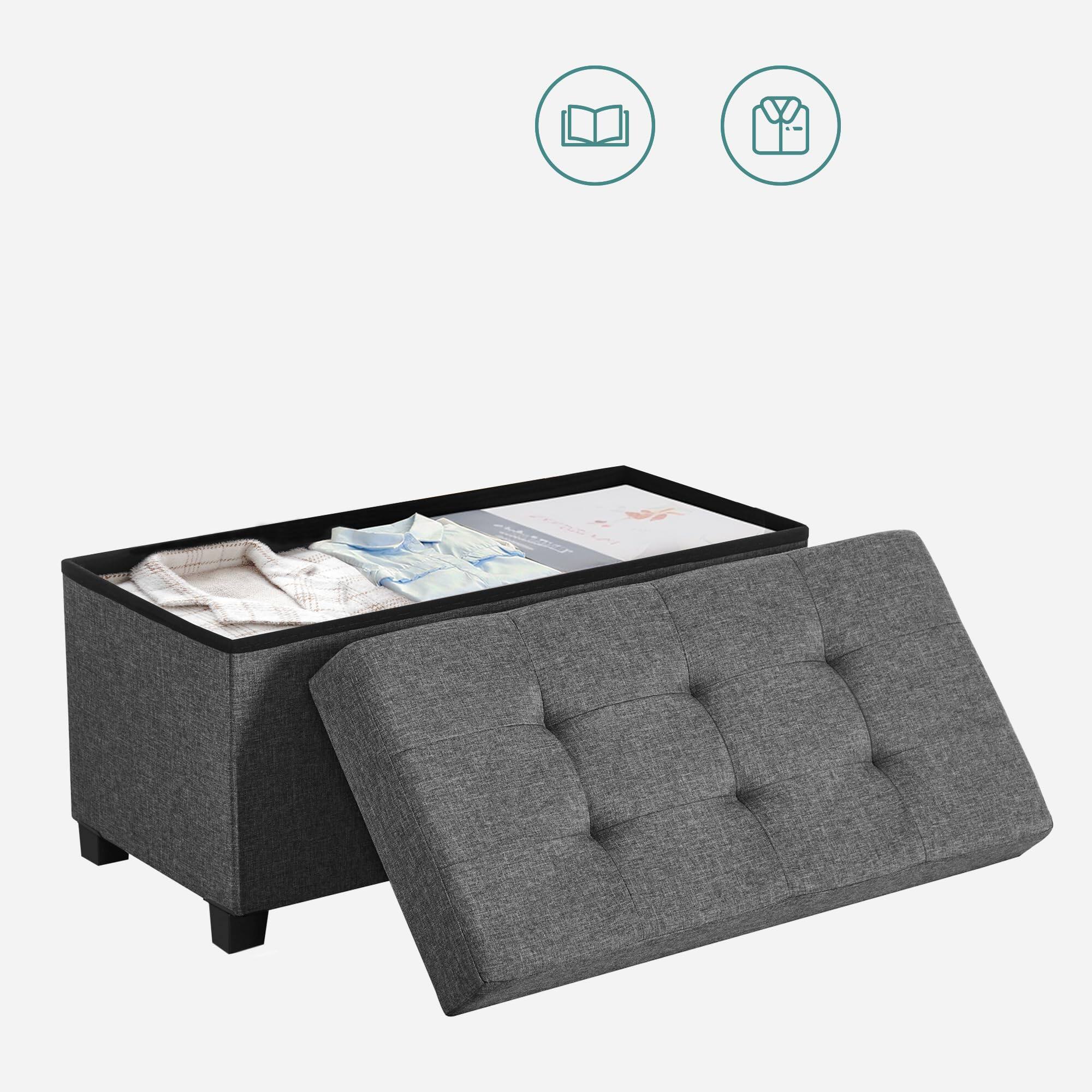 Alt View 5. JETRANSPORT - Storage Ottoman Bench Foldable Foot Rest 15.2 Inches Chest Load Living Room Bedroom Entryway Slate Gray - Dark Gray 15"D x 30"W x 15.7"H.