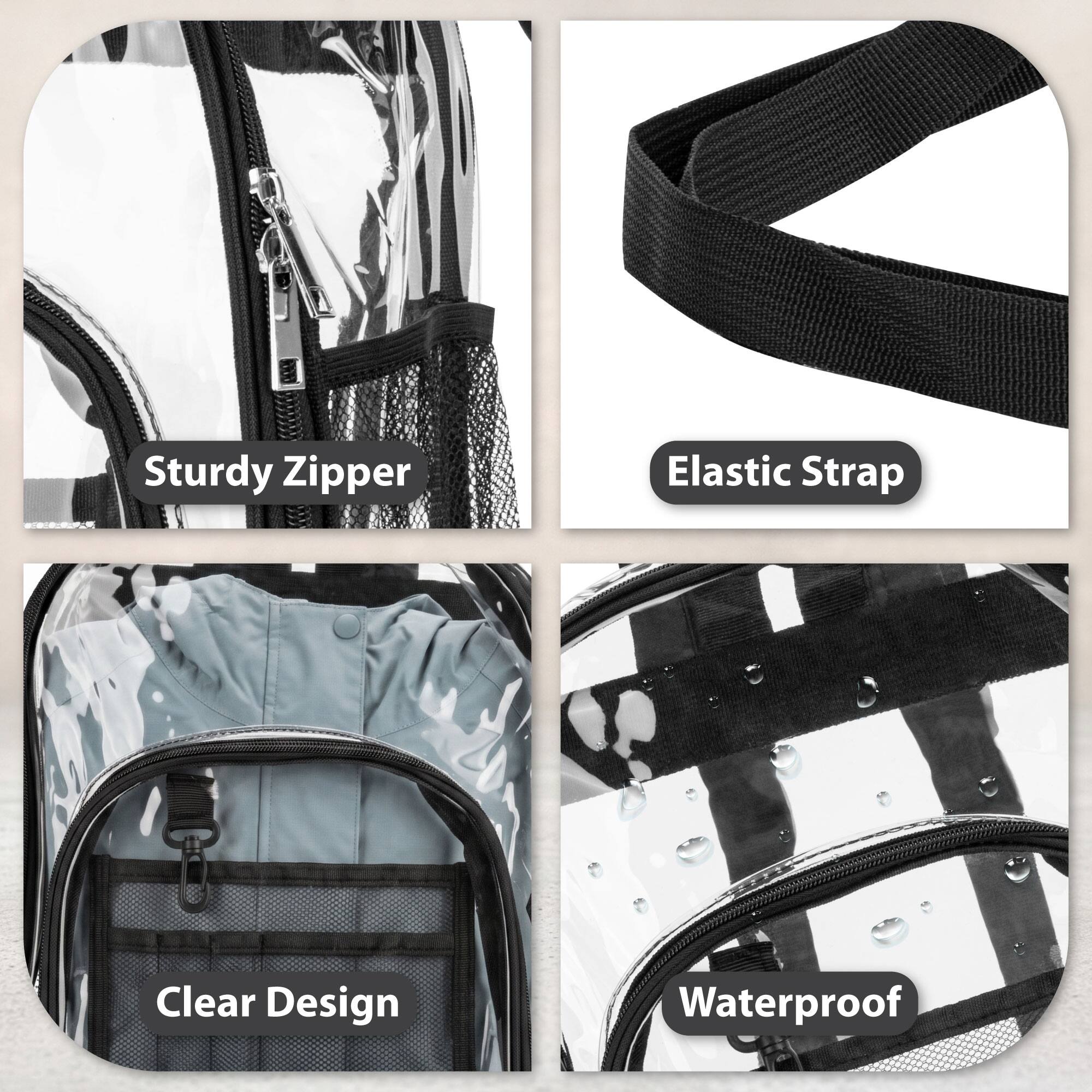 Sturdy Zipper  
Elastic Strap  
Clear Design  
Waterproof