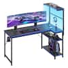 Front. RSPGAME - 51.7 in. L-Shaped Gaming Desk with Power Outlets, Carbon Fiber Computer Desk with Storage Shelves - Black&Blue.