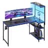 RSPGAME - 51.7 in. L-Shaped Gaming Desk with Power Outlets, Carbon Fiber Computer Desk with Storage Shelves - Black&Blue