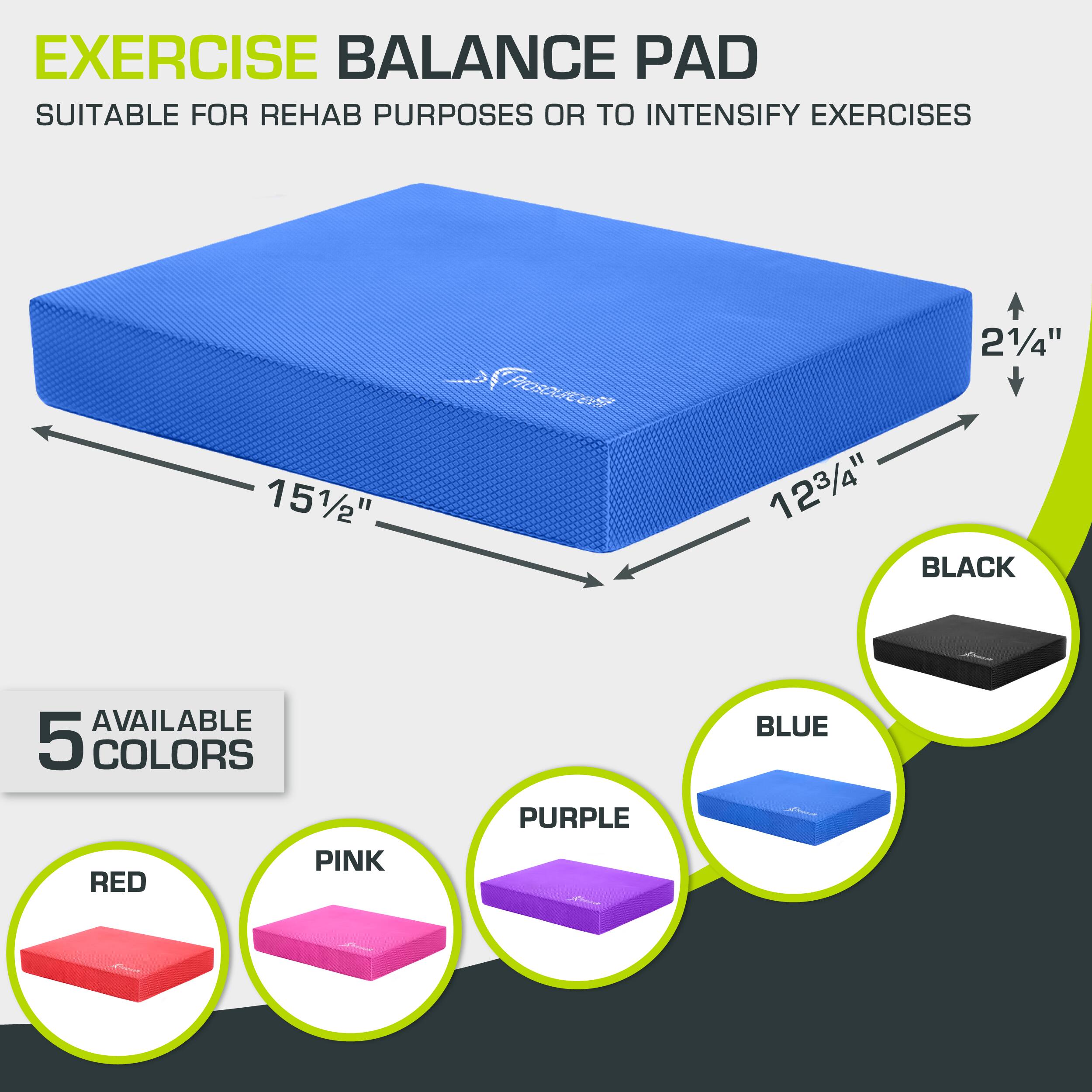 EXERCISE BALANCE PAD SUITABLE FOR REHAB PURPOSES OR TO INTENSIFY EXERCISES 21/4" 151/2" 123/4" BLACK AVAILABLE 5 COLORS PINK RED PURPLE BLUE