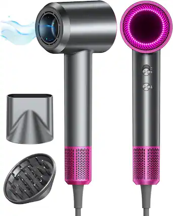 Front. Core Tech - Core Tech 1600W High-Speed Ionic Hair Dryer with Diffuser, 160,000 RPM Brushless Motor, 4 Heat Modes and 2 Speeds, Gray - Dark Gray.