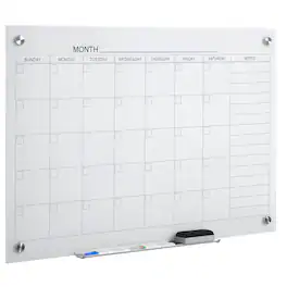 Vinsetto - 35"x23" Dry Erase Glass Whiteboard Calendar w/ 4 Markers & Eraser