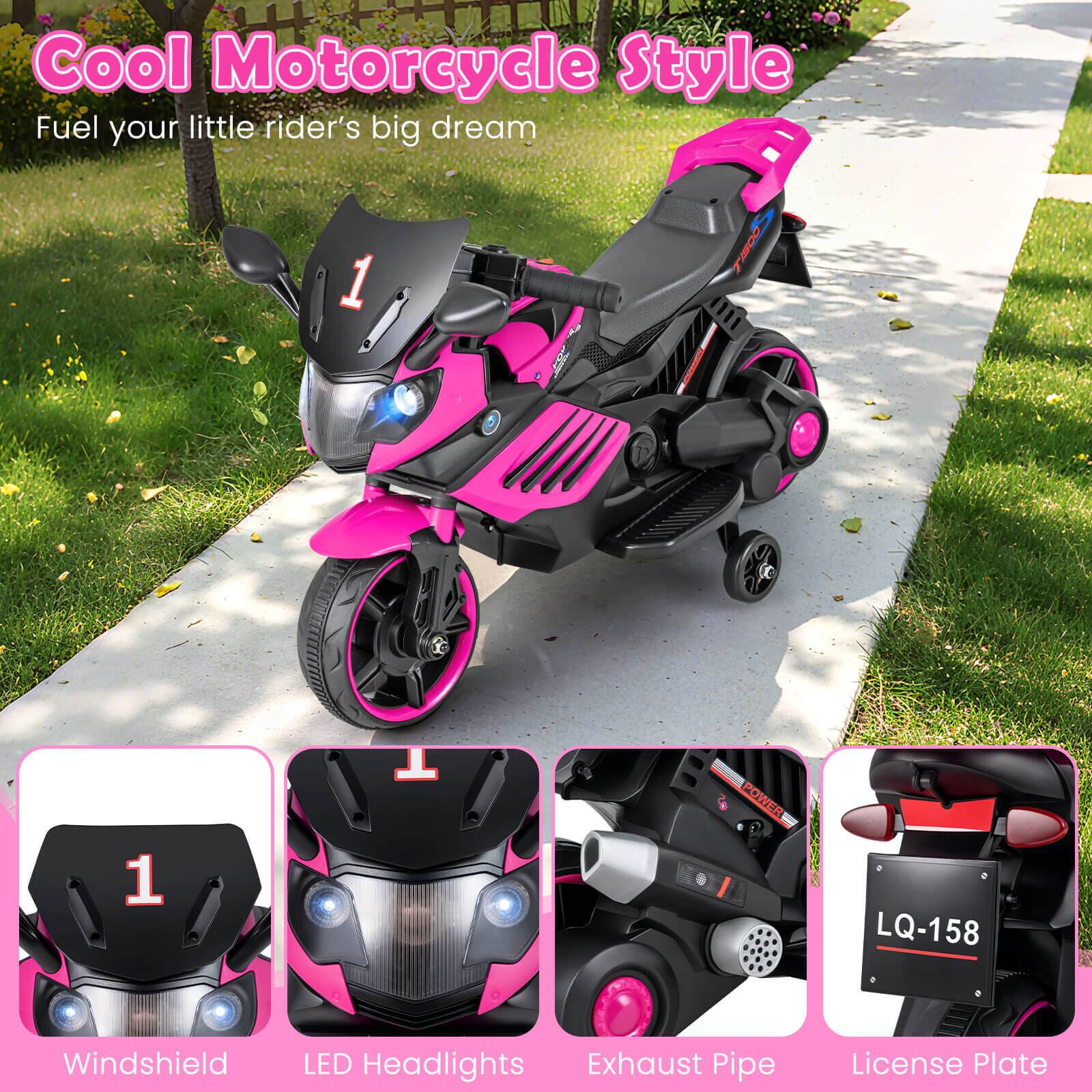 Cool Motorcycle Style  
Fuel your little rider's big dream  

1. Windshield  
2. LED Headlights  
3. Exhaust Pipe  
4. License Plate  

LQ-158