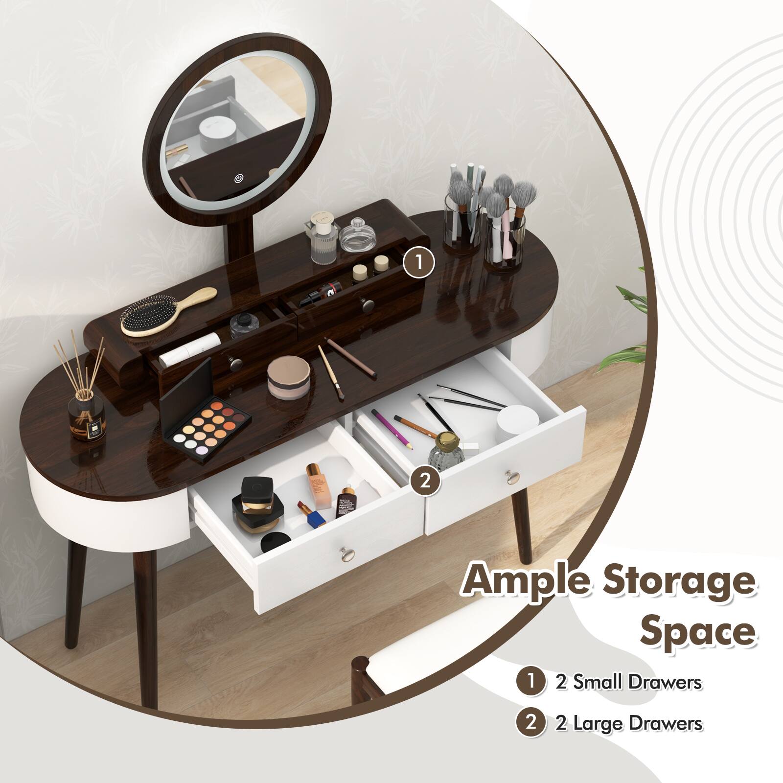 1 - 2 Ample Storage Space
2 - 2 Small Drawers
3 - 2 Large Drawers