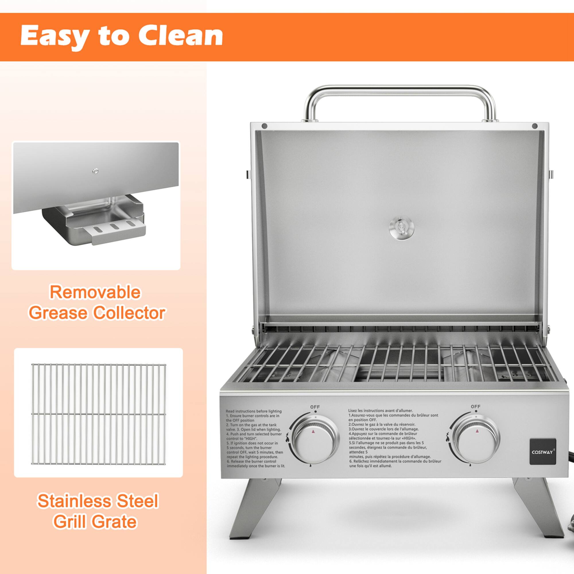 Easy to Clean Removable Grease Collector fsd instructions sutora Sgoing 1 AnoUs sumar - a - the on - - - - - g - - - - a Copen 1 whan sgnting 4 Push 1 - saened humar nonral - - - - - does - - a 1 - - - - -a nE -  - - geal the ghting rondume - - - - -  - ihe - . - DFF - lo no an aa .Rasures - - - commundas & -ou - - - - e a - value d  SEATE - -oa an - Tallumage Lpam - - commandie d -tr MNna - nurarla - - 1 Fallumage - - produm - - - - secondes eignas a commands - - amundas 1 minutes pus epatas . prondaure Twlumage 4 tulactes nadeen - man - - - - a - aluma OFF COSTWAY Stainless Steel Grill Grate