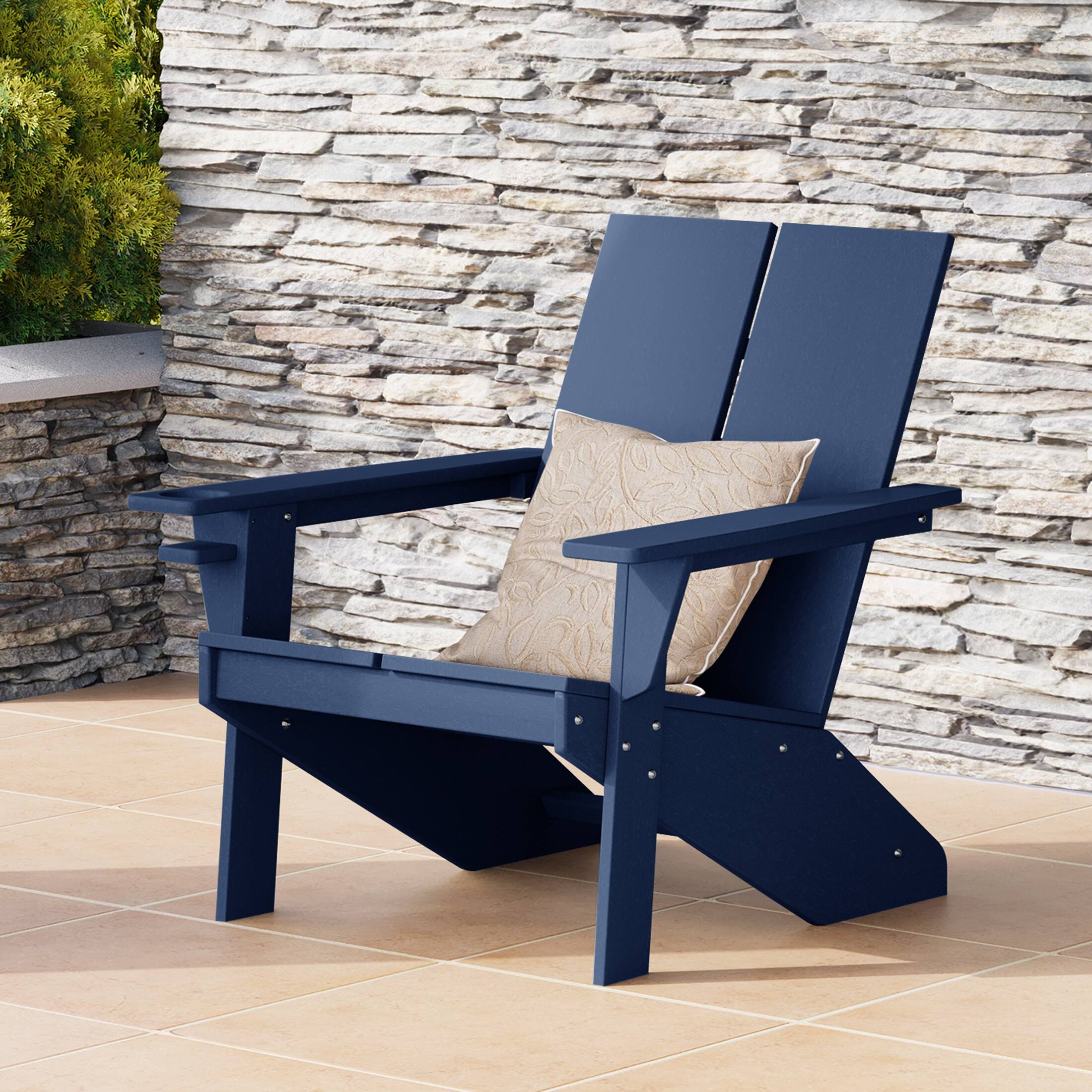 Angle. WestinTrends - WestinTrends Riviera Outdoor HDPE Modern Adirondack Chair with Cup Holder - Navy Blue.