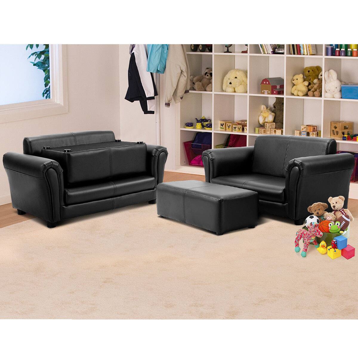 Alt View 3. Costway - Costway Black Kids Sofa Armrest Chair Couch Lounge Children Birthday Gift w/ Ottoman - Black.