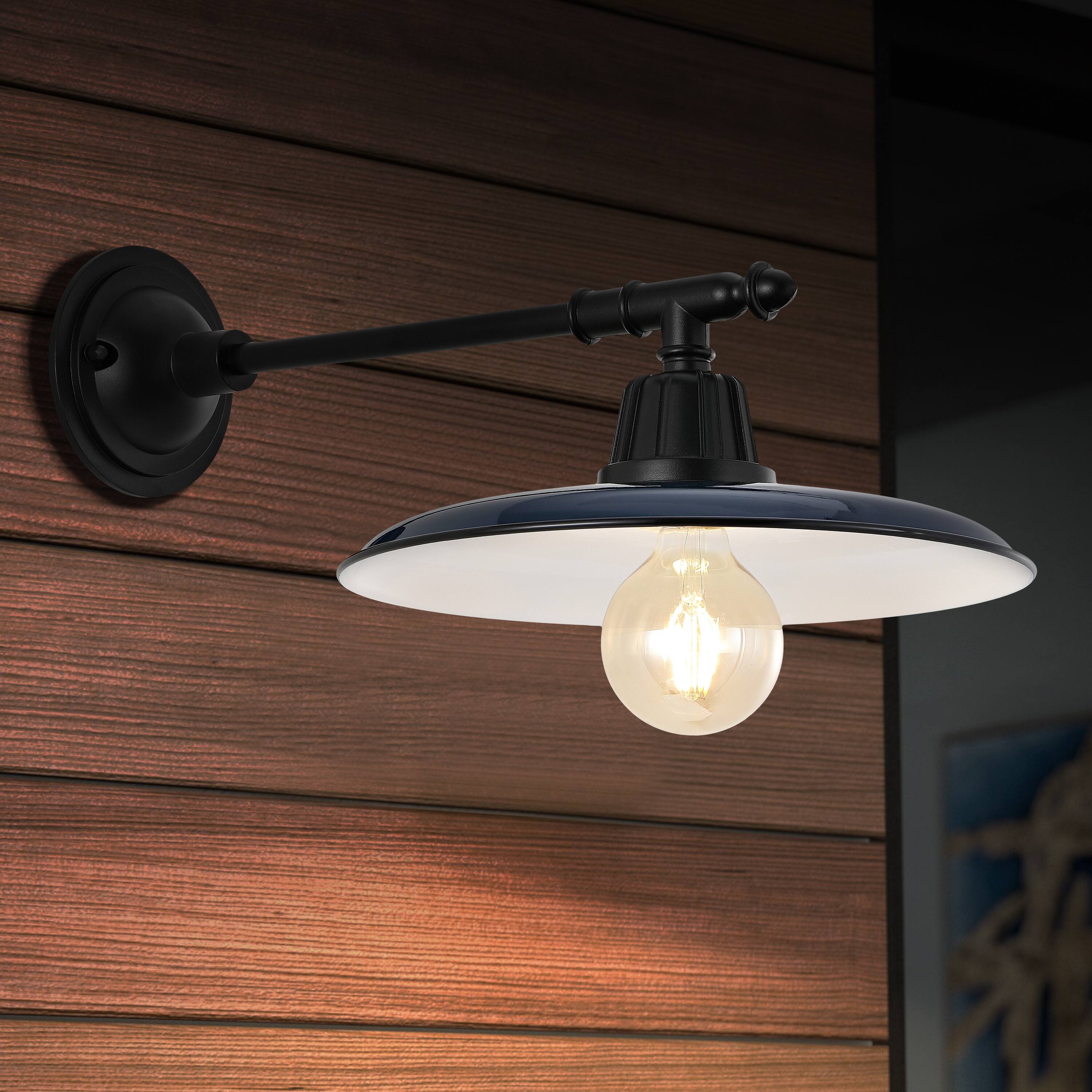 Alt View 7. Jonathan Y - Bonner 12" 1-Light Farmhouse Industrial Indoor/Outdoor Iron LED Victorian Arm Outdoor Sconce, Navy - Navy/Black.