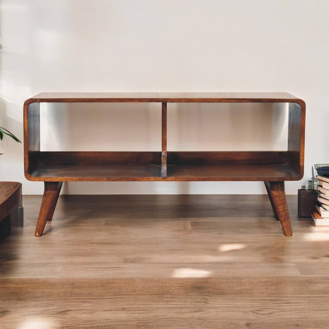 Alt View 5. Artisan Furniture - Artisan Furniture Solid Wood Curved Chestnut Double Slot Media Unit, 2 Open Slots, Dark Brown - Brown.
