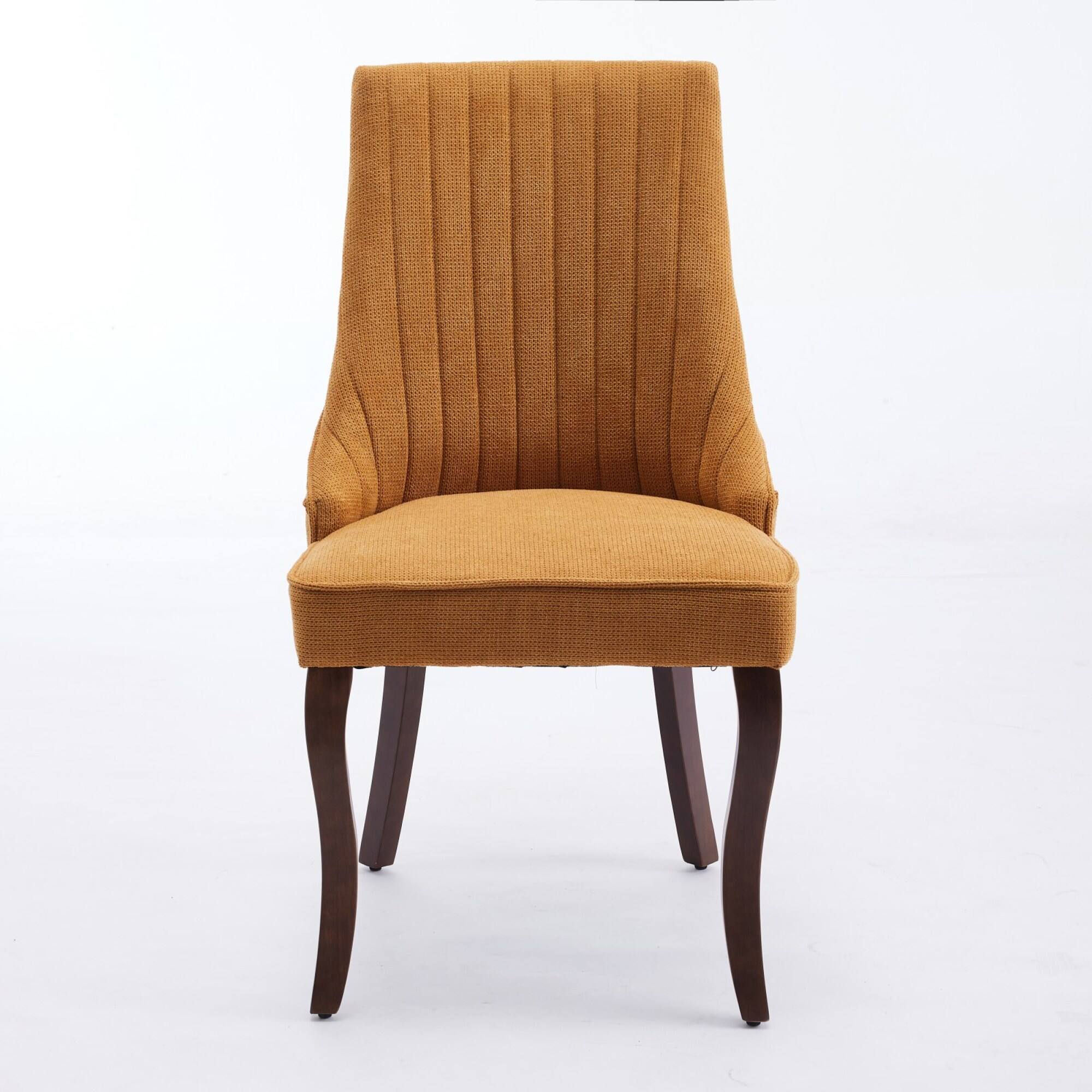 Angle. GOODSILO - Elegant Upholstered Dining Chairs Set with High Backrest and Solid Wood Legs for Comfortable Seating - Yellow.