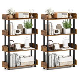 Costway - 2 PCS 4-Tier Bookshelf with Anti-Tipping Kit Industrial Storage Unit for Living Room - Rustic Brown,Black
