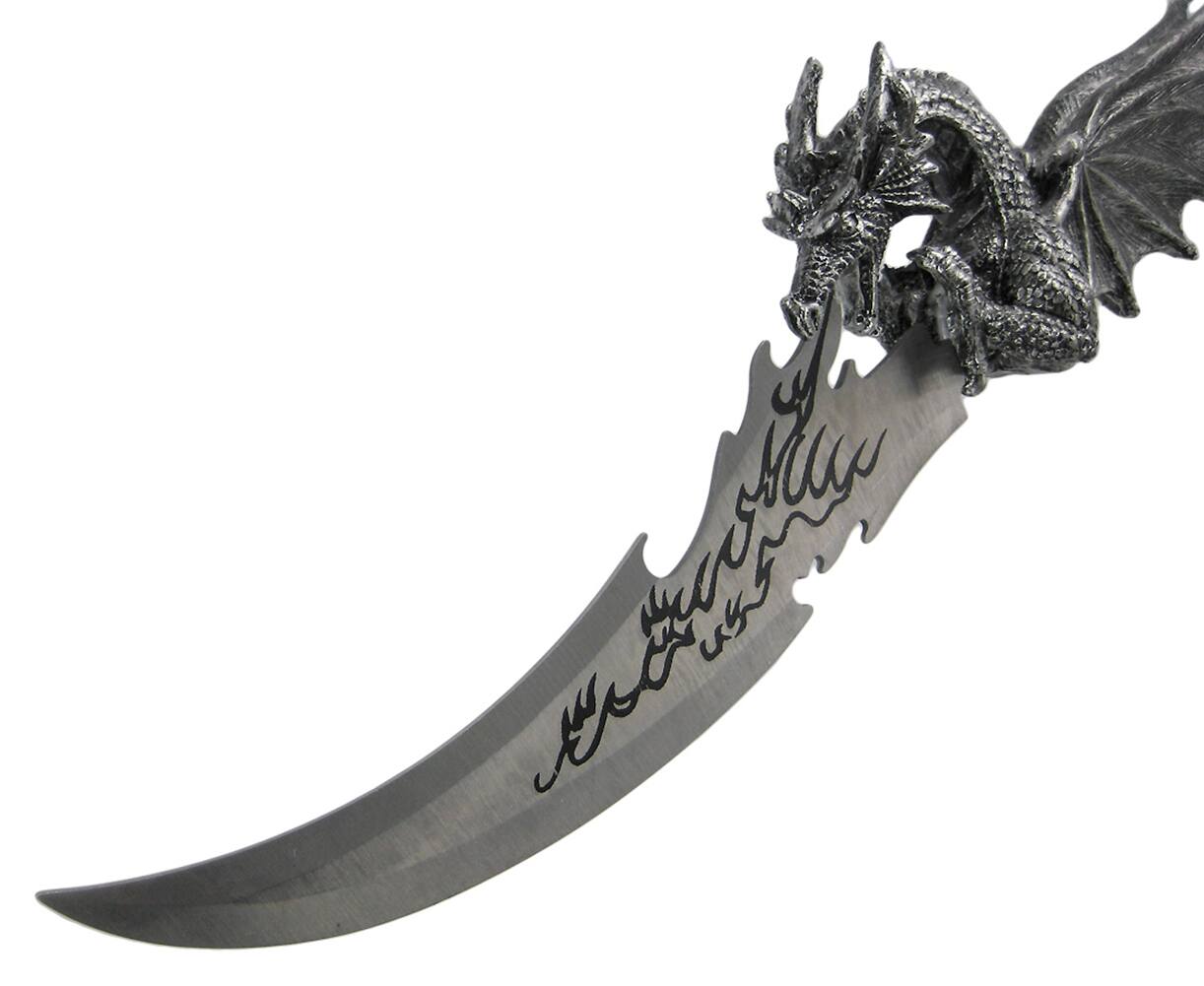 Alt View 4. Zeckos - Wicked Fire Dragon Fantasy Knife and Holder Dagger - Black.