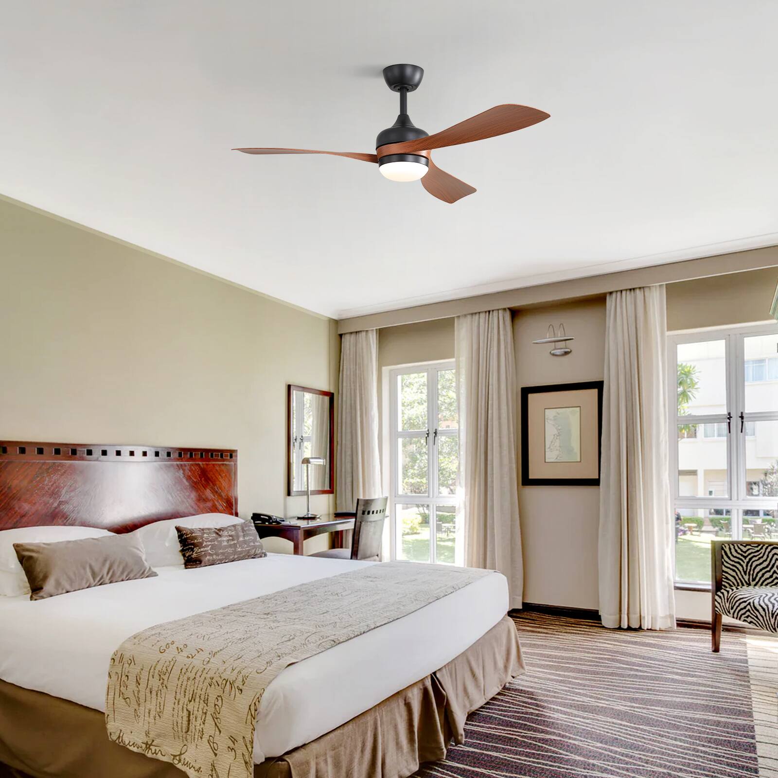 Alt View 2. Sofucor - Farmhouse Ceiling Fan Light Kit with Remote Indoor Outdoor Ceiling Fan Light Fixture Quiet Reversible DC Motors - Black Brown - Downrod Optional.