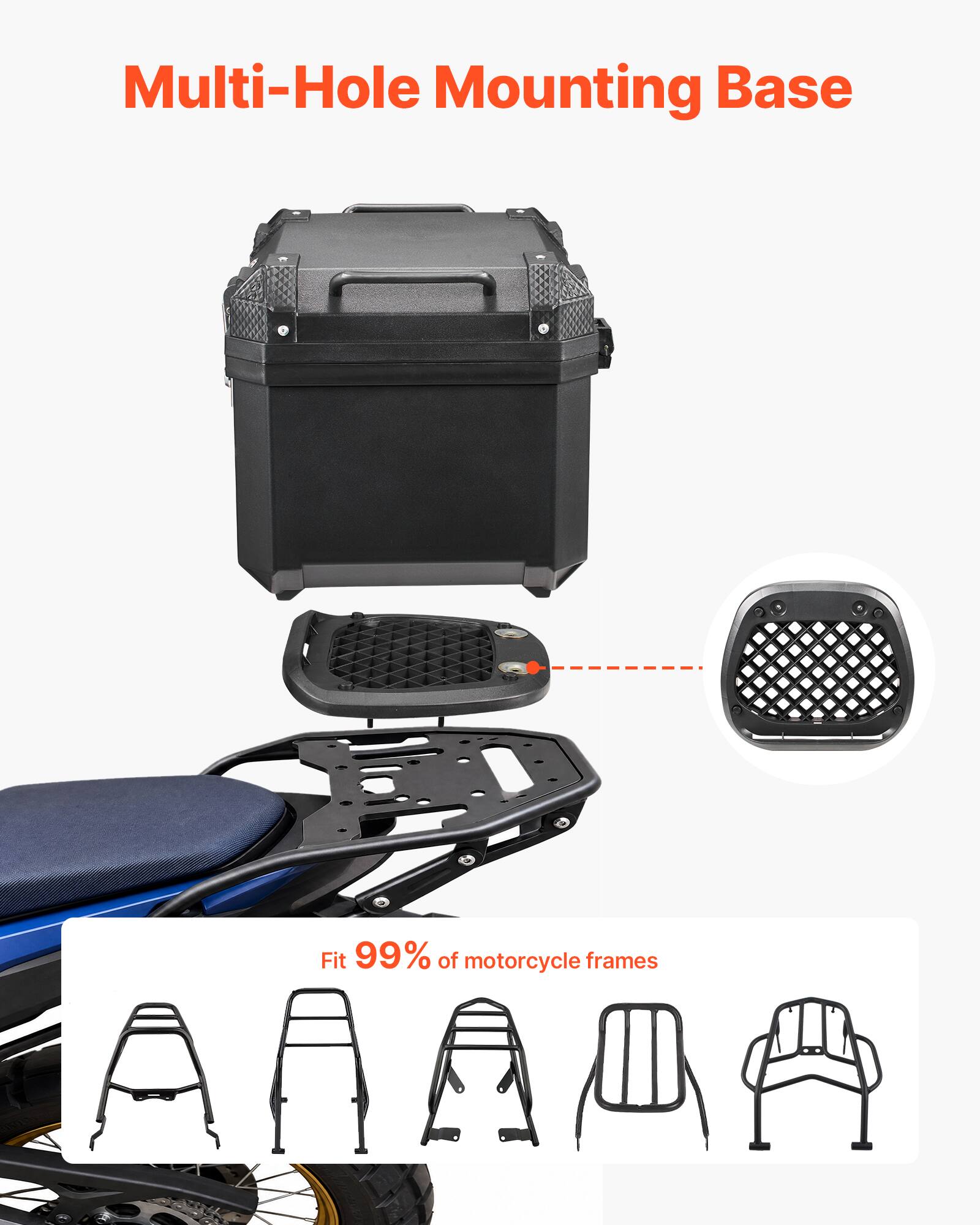 Multi-Hole Mounting Base

Fit 99% of motorcycle frames