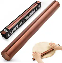 Zulay Kitchen - 15.9 inch Professional Stainless Steel Rolling Pin for Baking, Fondant, Pizza Dough Roller, Dumpling - Copper
