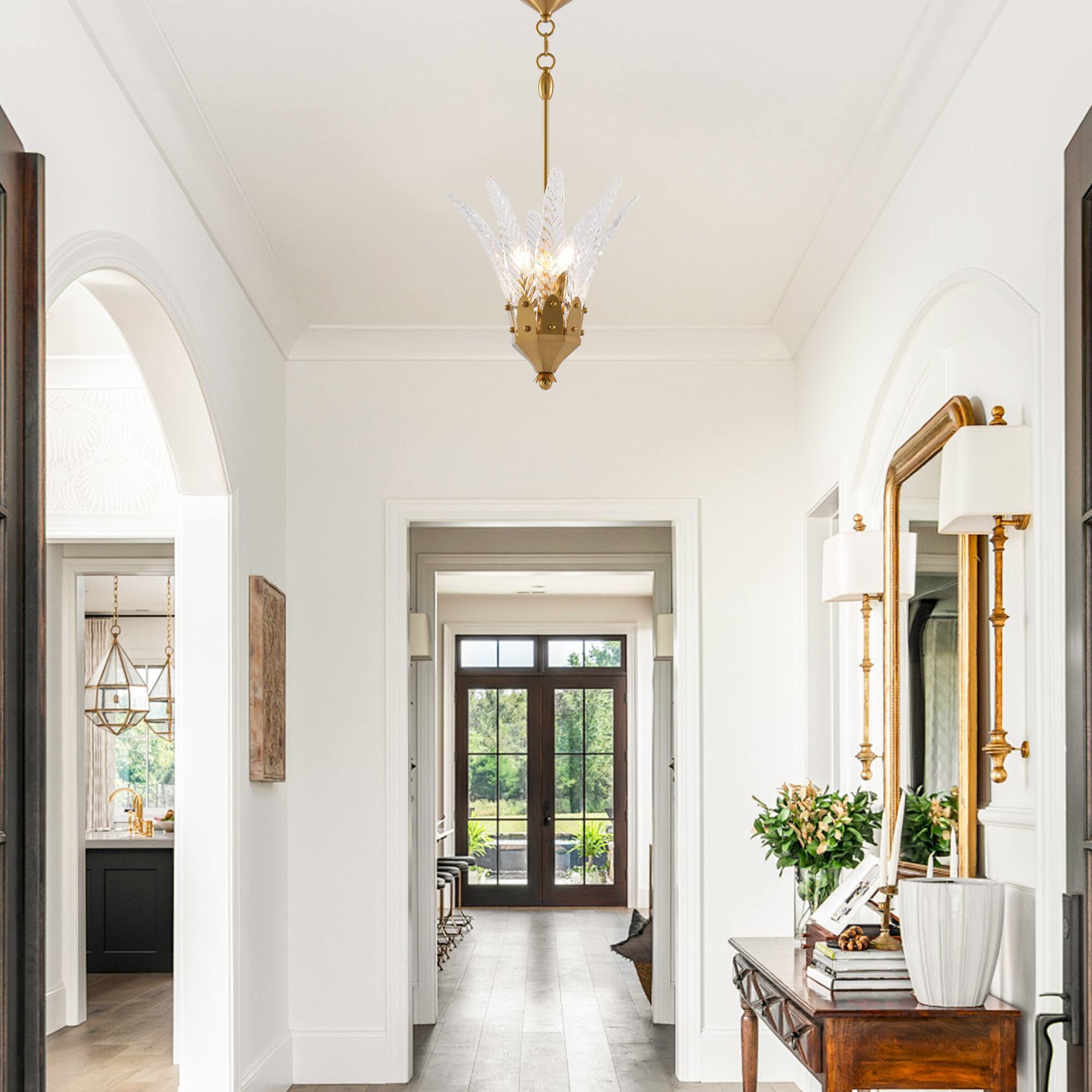 Left. Parrot Uncle - 17-inch Modern Leaf Glass Gold Chandelier for Dining Room - Gold.