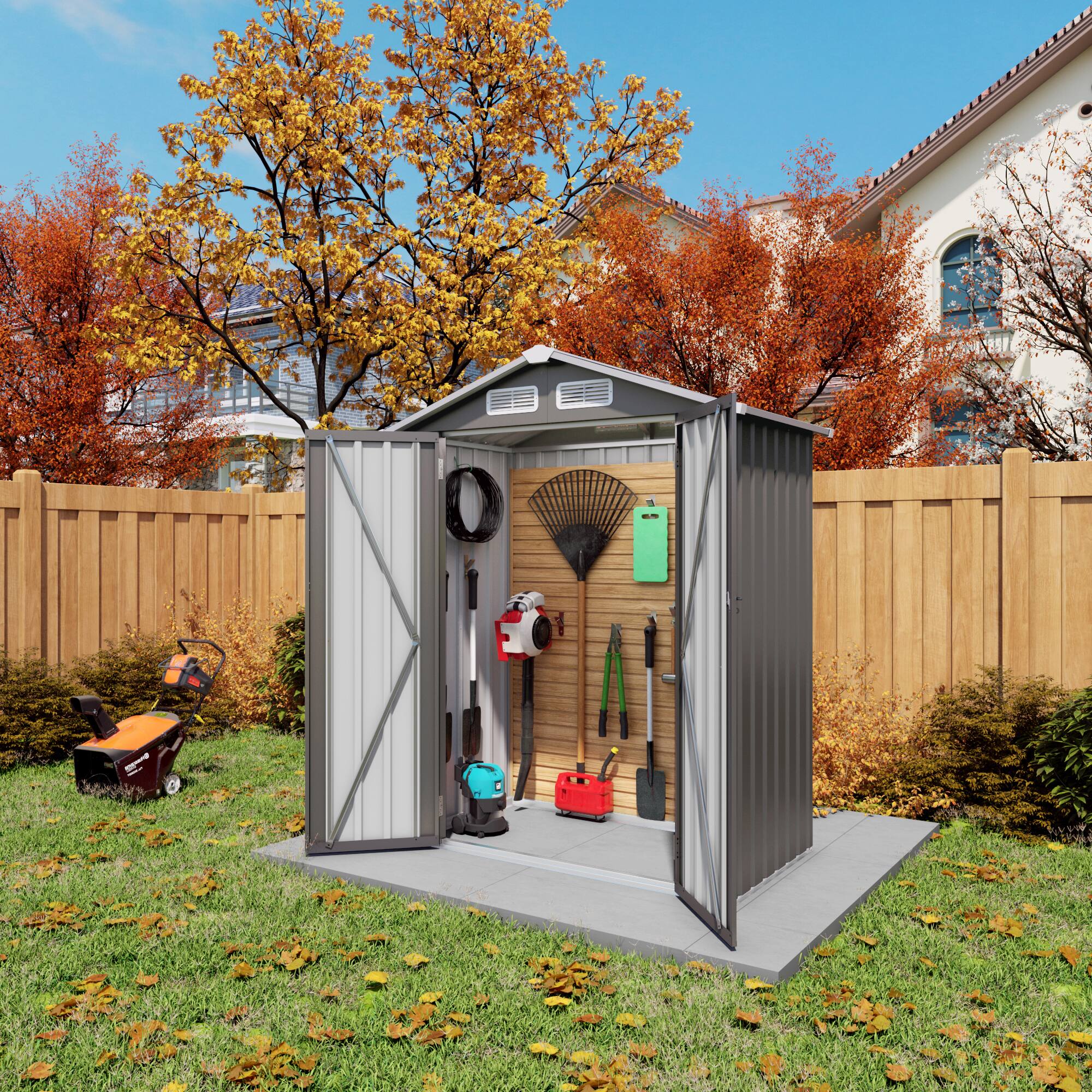 Alt View 6. Loheer - Loheer 5x3 Metal Storage Shed, Waterproof Outdoor Tool Shed with Lockable Door and Peaked Roof for Backyard Patio, Gray.