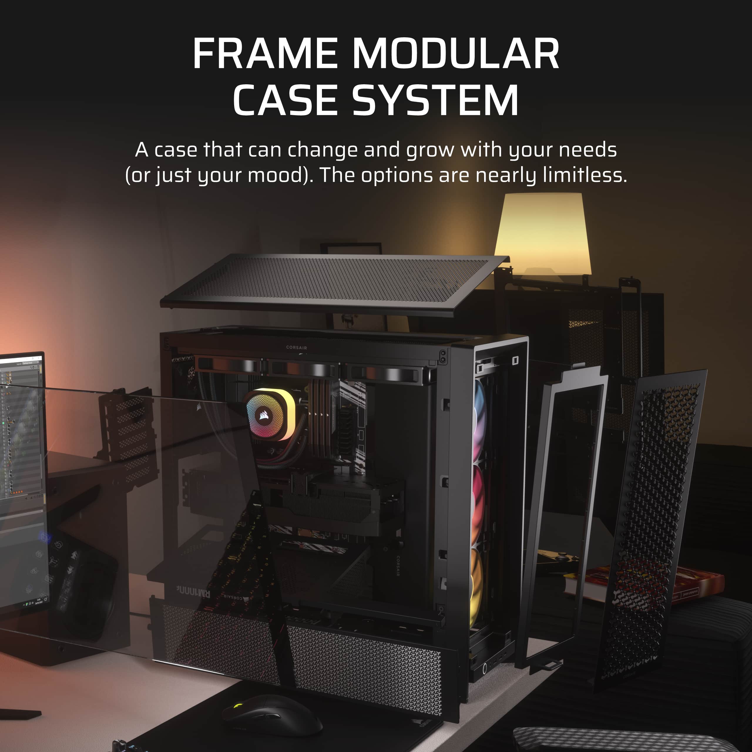Corsair frame 4000d rs argb black notranjost ohišja s tremi rs120 argb ventilatorji