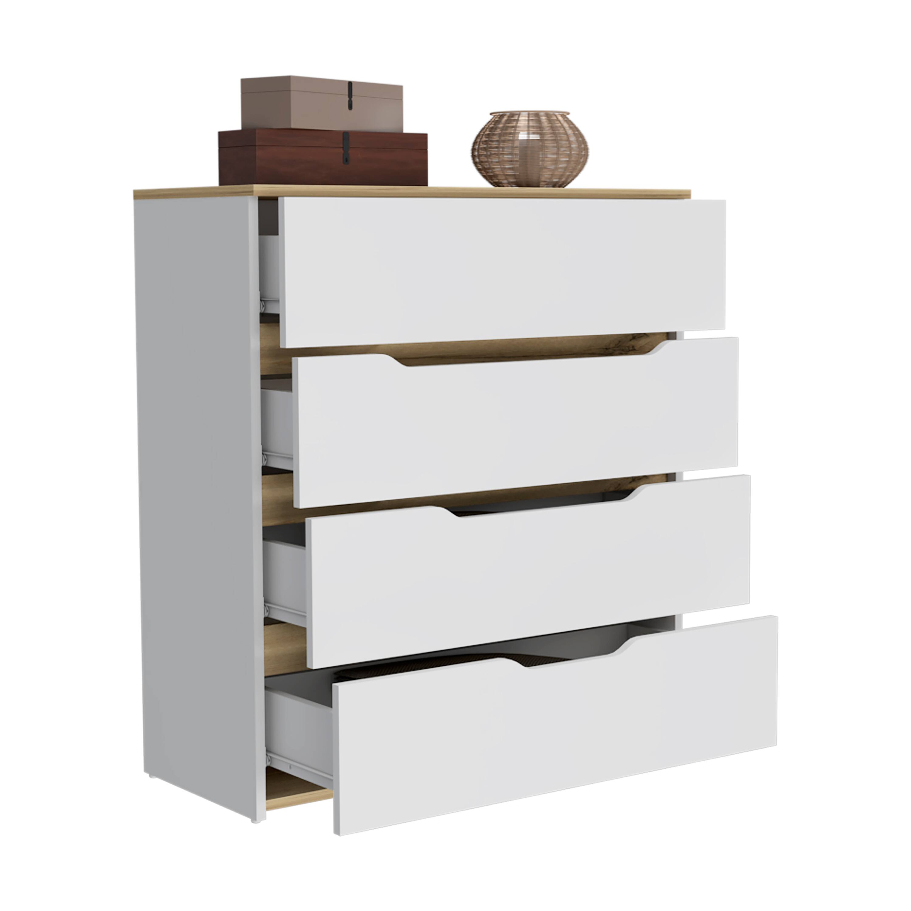 Alt View 2. TuHome - Zoe Dresser, Superior Top, Four Drawers - White / Light Oak.
