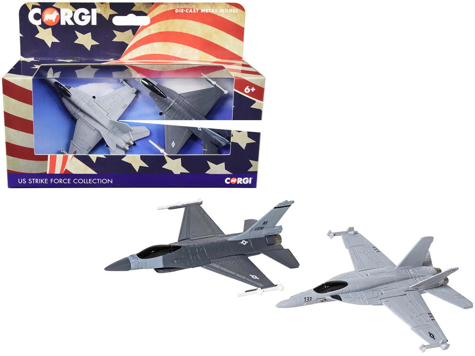 F-16 Fighting Falcon & F/A-18 Super Hornet Fighter Aircraft 2-Piece Set US Strike Force Collection Diecast by Corgi - Multi