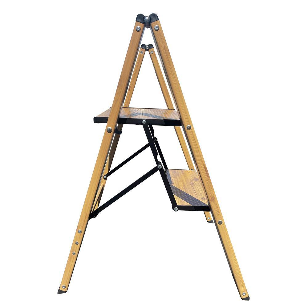 Alt View 3. AmeriHome - 2 Step Aluminum Wood Grain Folding Ladder - Tan.