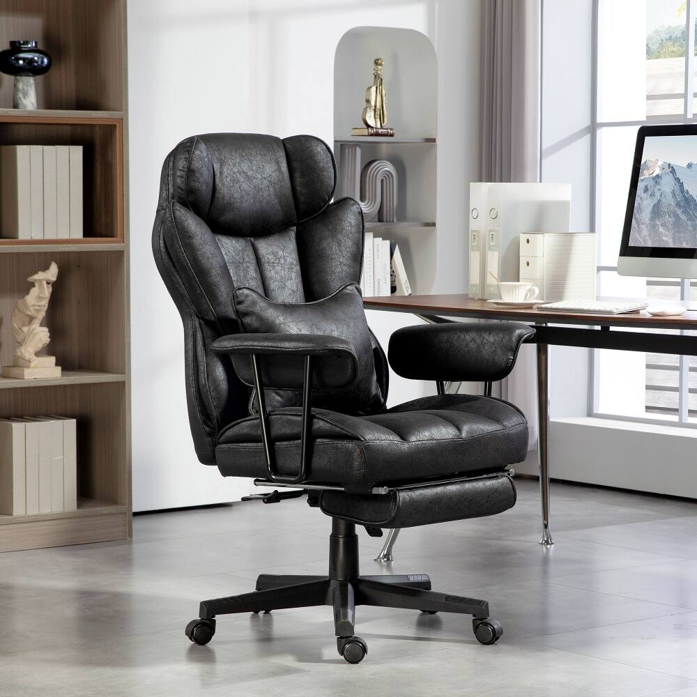 Angle. Loheer - Loheer Big & Tall Office Chair, Heavy-Duty 396 lbs, Footrest, Lumbar Support, Reclining Executive Chair, Black - Black.