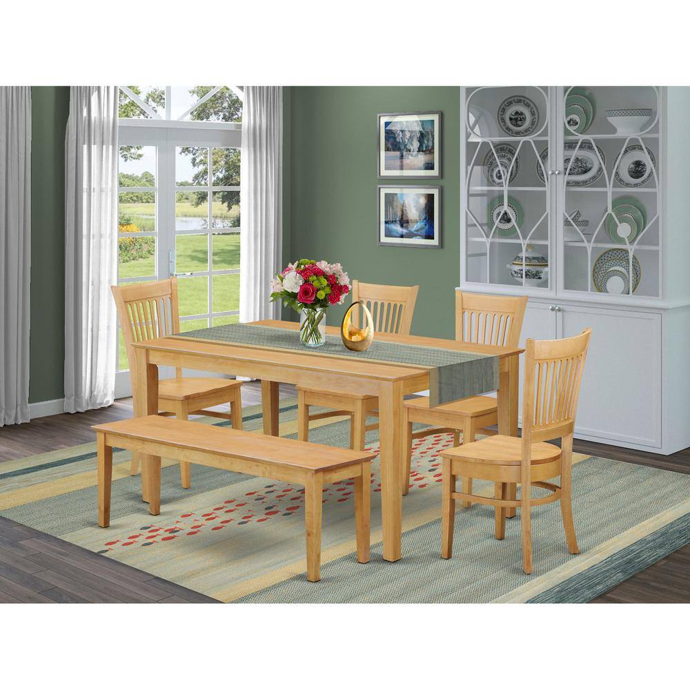 Alt View 2. East West Furniture - 6-Pc Table set - Dining Table and 4 dinette Chairs combined with Wooden bench - Oak.