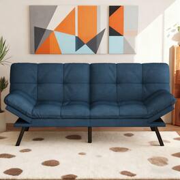 Vipbear - 71" Futon Sofa Bed, Cozy Convertible Loveseat Sleeper, Linen Fabric Couch with Adjustable Back & Arms - Blue