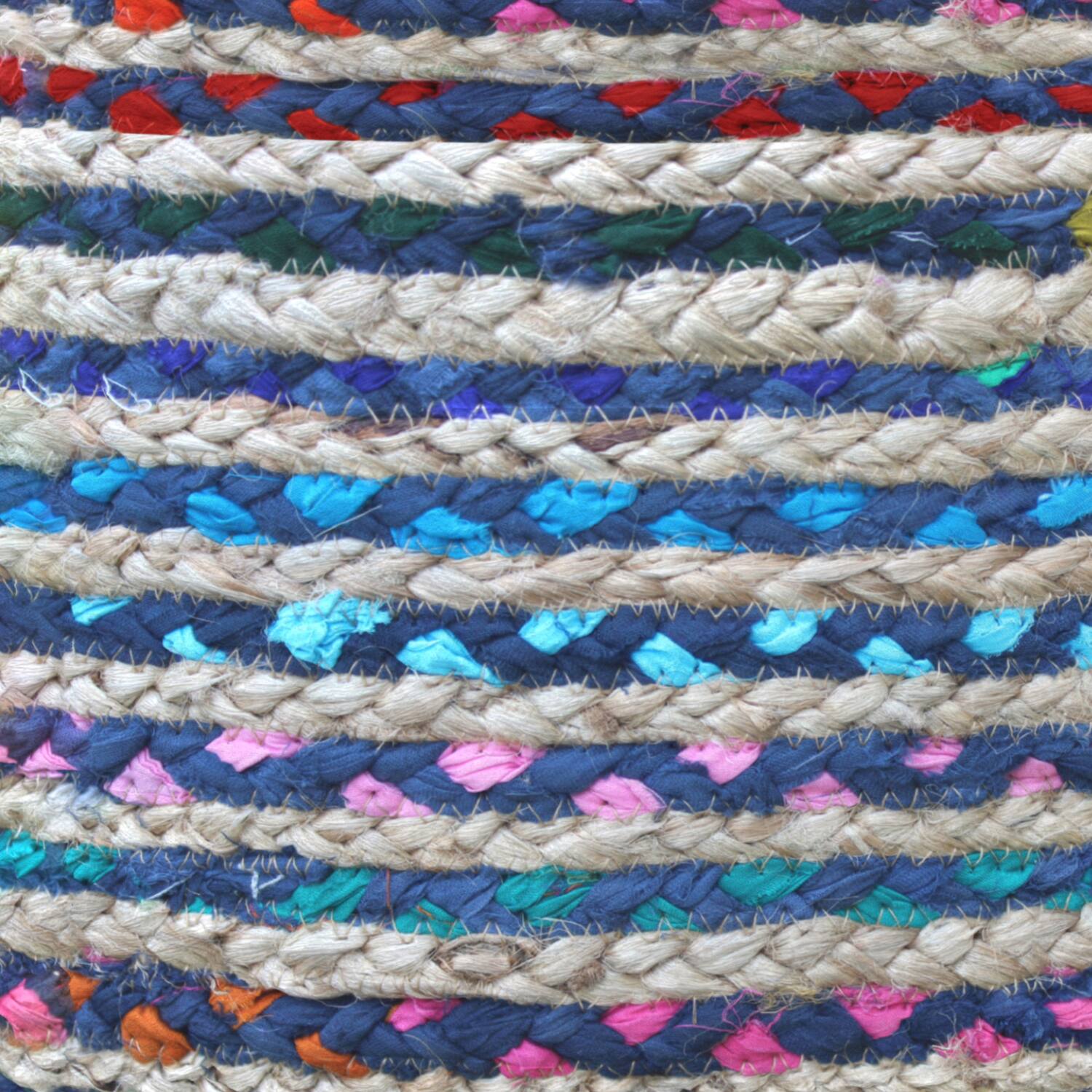 Alt View 8. Simpli Home - Margo Boho Round Pouf in Blue Braided Jute - Blue.