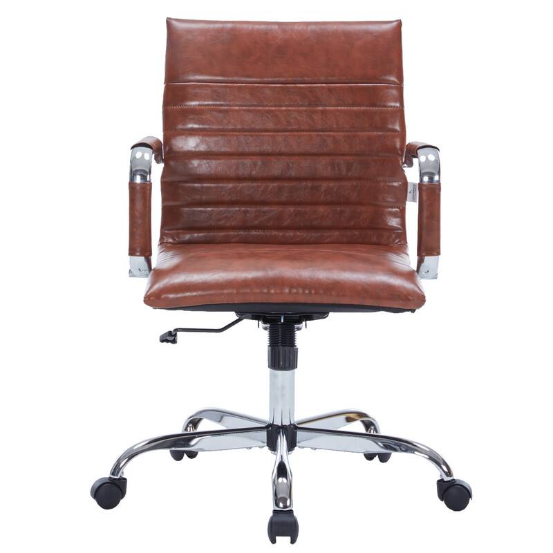 Alt View 4. LeisureMod - Harris Mid-Back Leather Office Chair Adjustable Height Tilt Computer Task Chair with 360-Degree Swivel - Dark Brown.