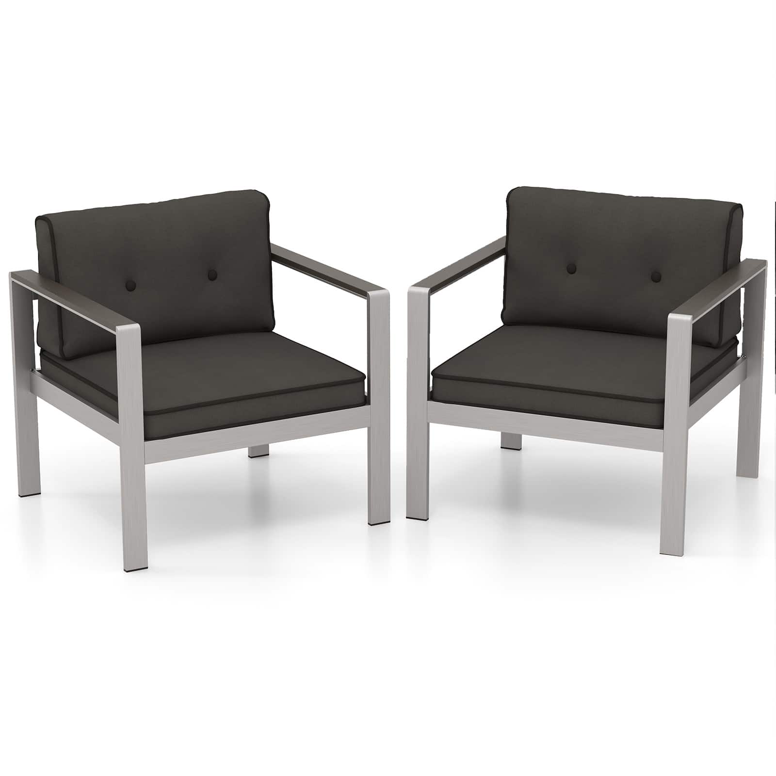 Costway - 2 PCS Patio Aluminum Armchair Outdoor Single Sofa Chair with Cushions & Armrests - Gray,Silver