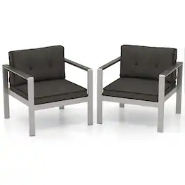 Costway - 2 PCS Patio Aluminum Armchair Outdoor Single Sofa Chair with Cushions & Armrests - Gray,Silver