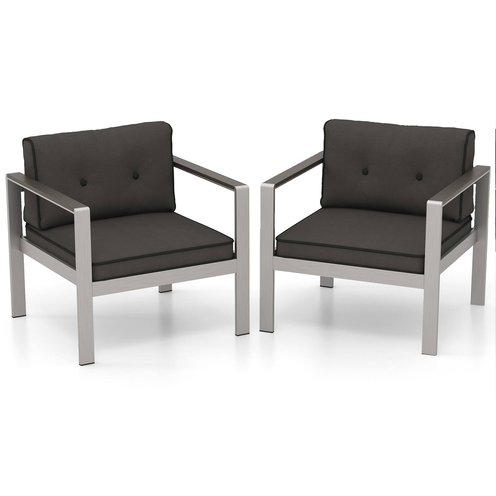Front. Costway - Costway 2 PCS Patio Aluminum Armchair Outdoor Single Sofa Chair with Cushions & Armrests - Gray,Silver.