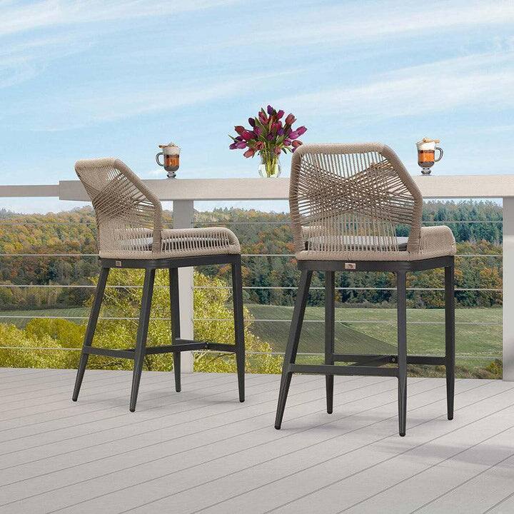 Alt View 2. PURPLE LEAF - Outdoor Sunbrella Bar Stool Set of 2, Wicker Rattan Bar stools with Back Aluminum Outside Garden Patio Bar Chairs - Dark Grey & Grey-Bar Height.