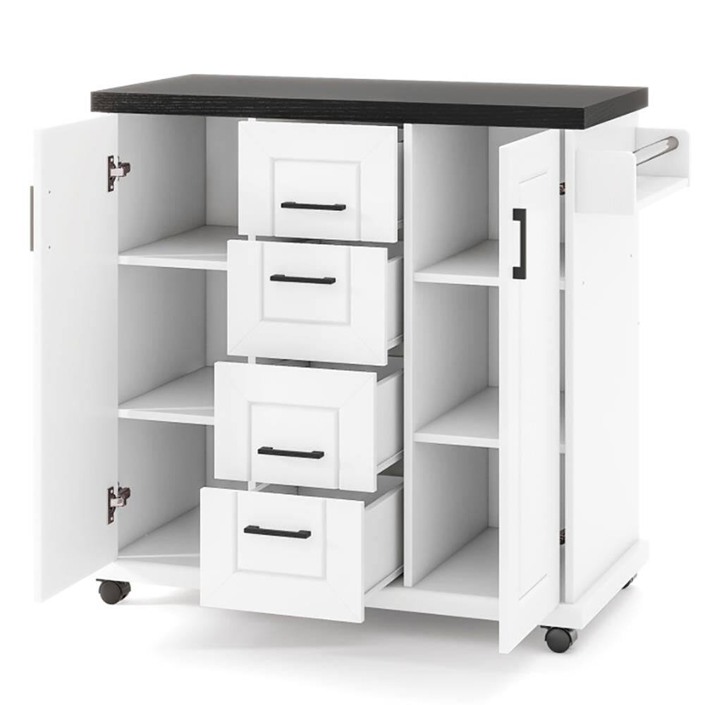 Alt View 6. Kadyn - Kitchen Cart, Kitchen Island Cart,Rolling Kitchen Island Cart on Wheels with Storage Cabinets-White - White.