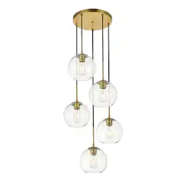 Living District - Baxter 5 Lights Brass Pendant With Clear Glass - Brass And Clear