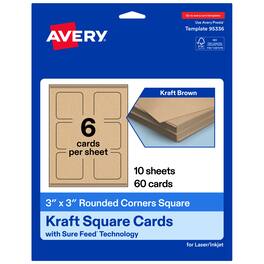 Avery - Square Cards with Rounded Corners, 3" x 3", Kraft 60ct - Brown