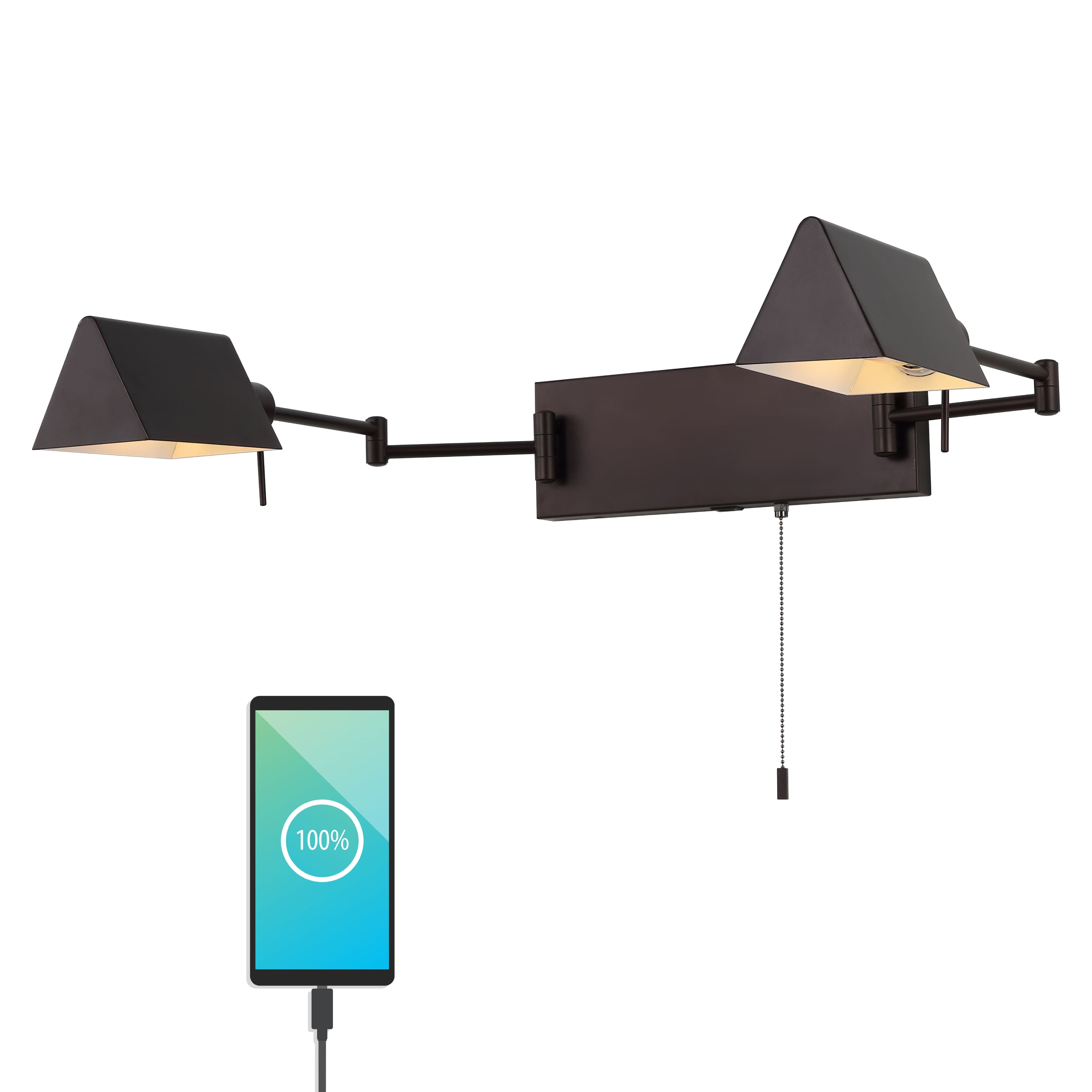 "Jonathan Y - Arlo 54"" 2-Light Double Swing Arm Iron LED Wall Sconce with Pull-Chain USB Charging Port, Oil Rubbed Bronze - Oil-Rubbed Bronze" price history on PriceWatchPro