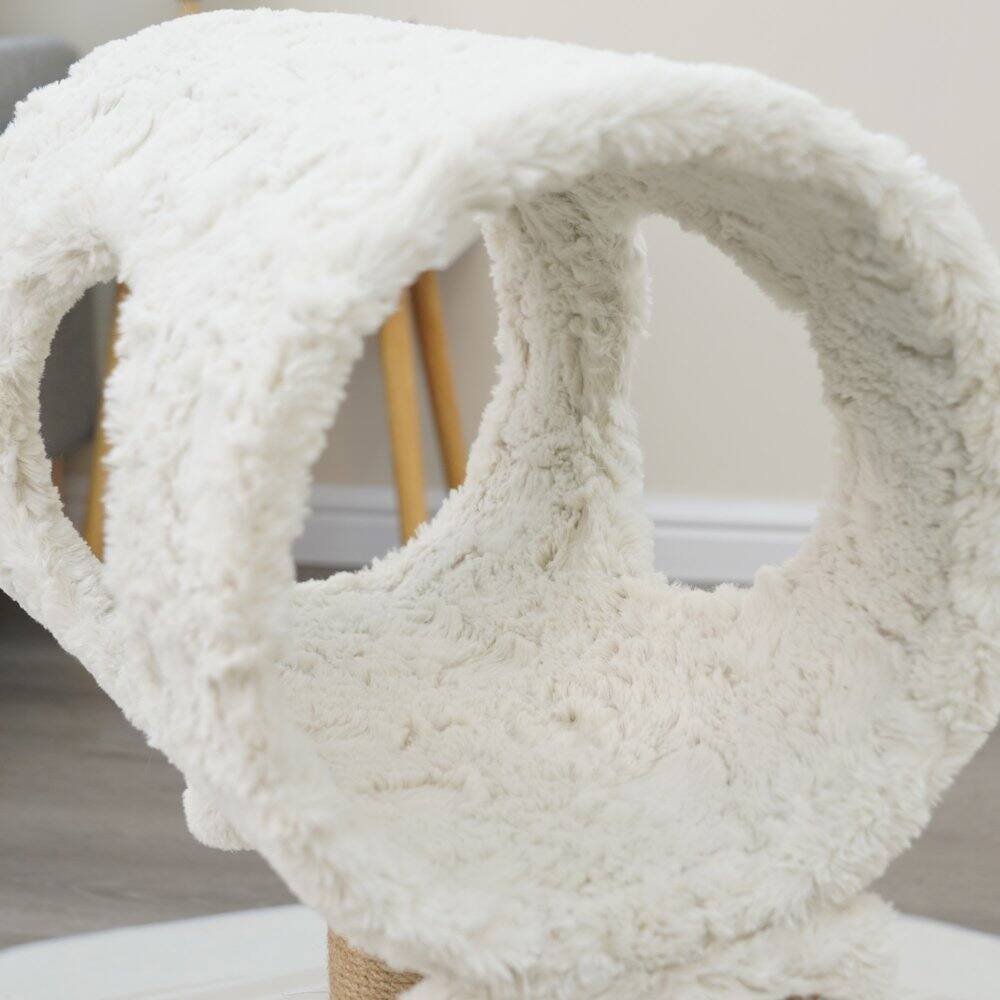 Alt View 4. PetPals - Minimalistic Fished Shaped Cat Perch - 28"H, 2 Level, Medium, Space Needle - White.