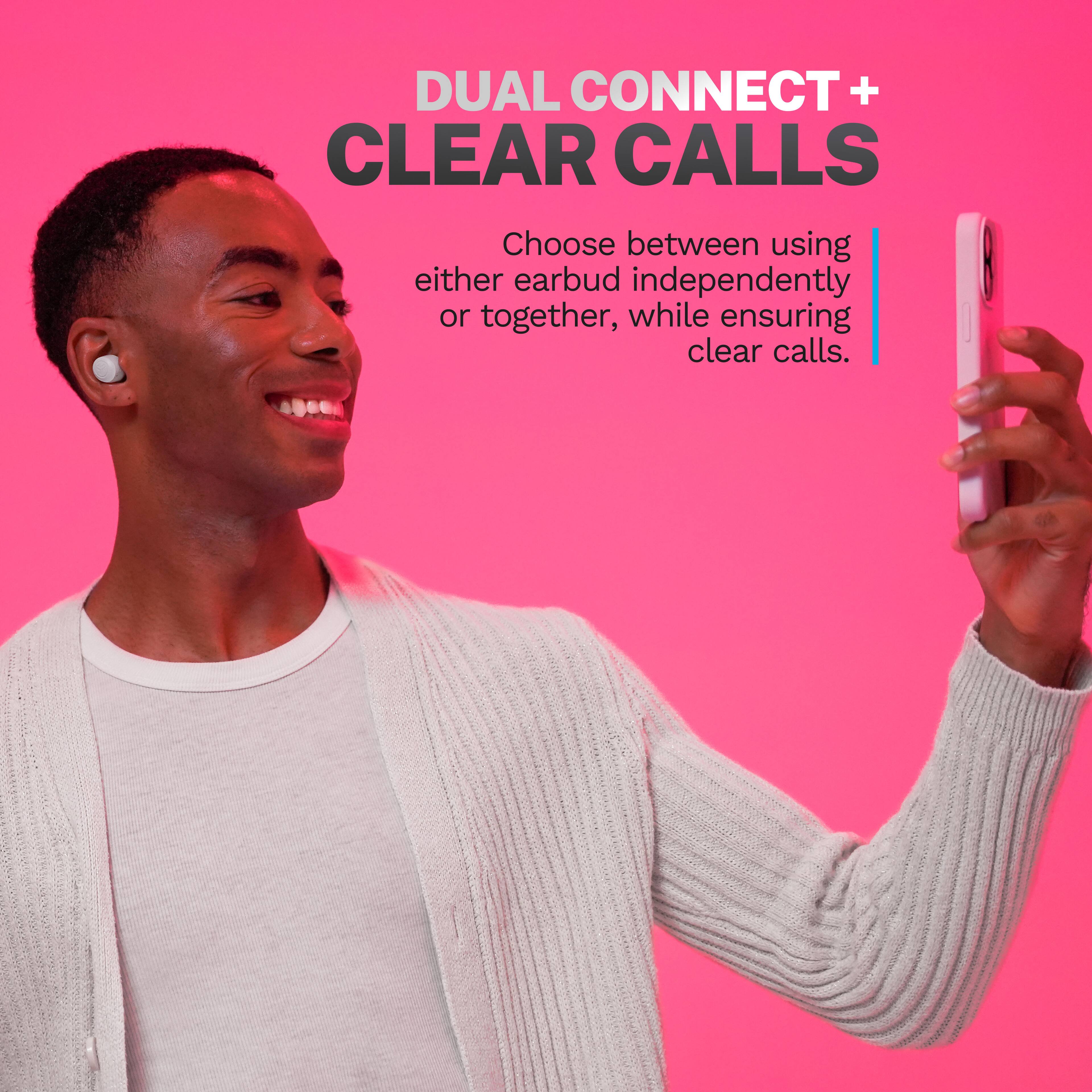 DUAL CONNECT + CLEAR CALLS
Choose between using either earbud independently or together, while ensuring clear calls.