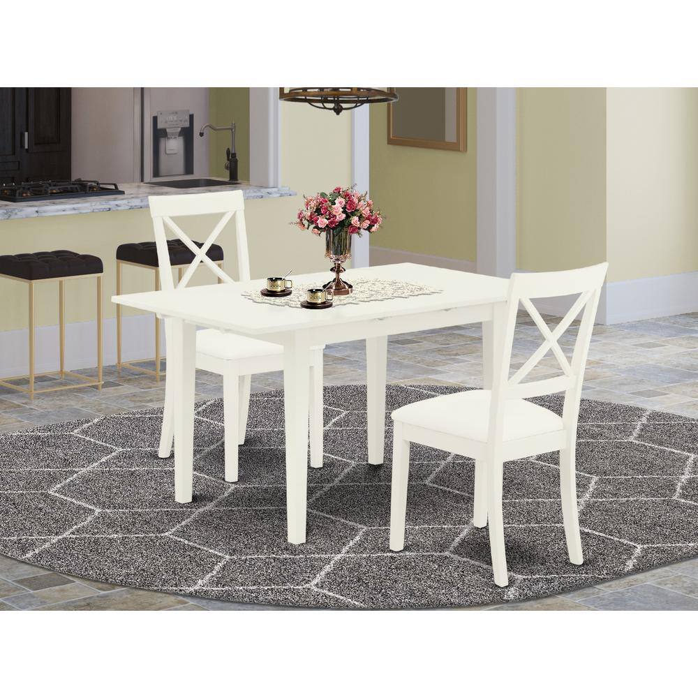 Left. East West Furniture - East West Furniture NOBO3-WHI-LC 3-Piece Kitchen Set 2 Dining Room Chairs with X-Back and a Faux Leather Seat and - Linen White.