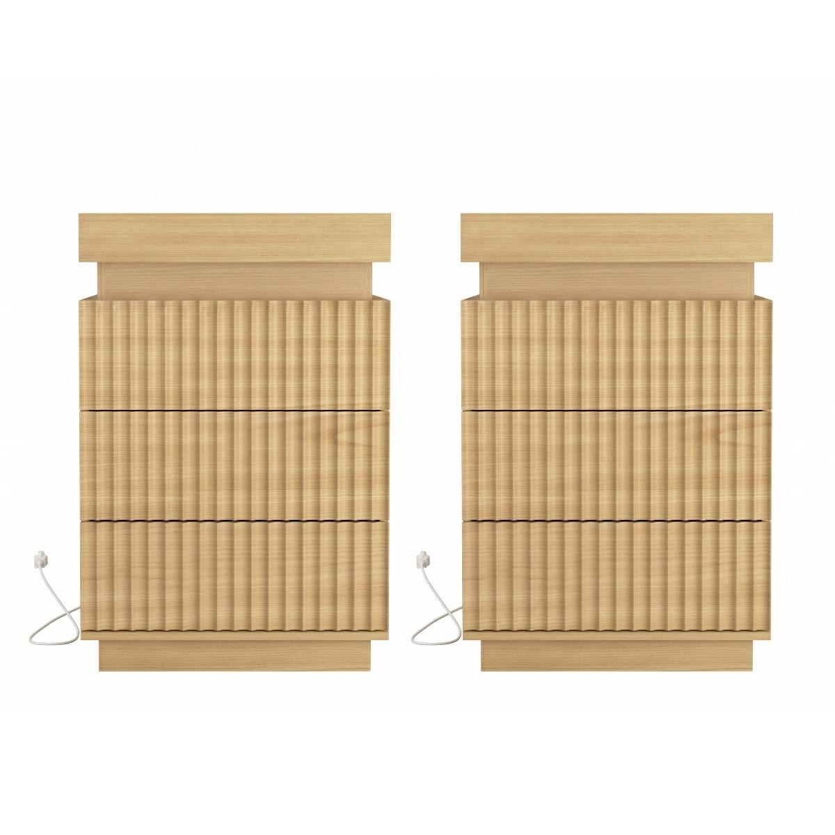 Alt View 1. Loheer - Loheer Natural Nightstand Set of 2 with Charging Station and LED Lights - Natural.